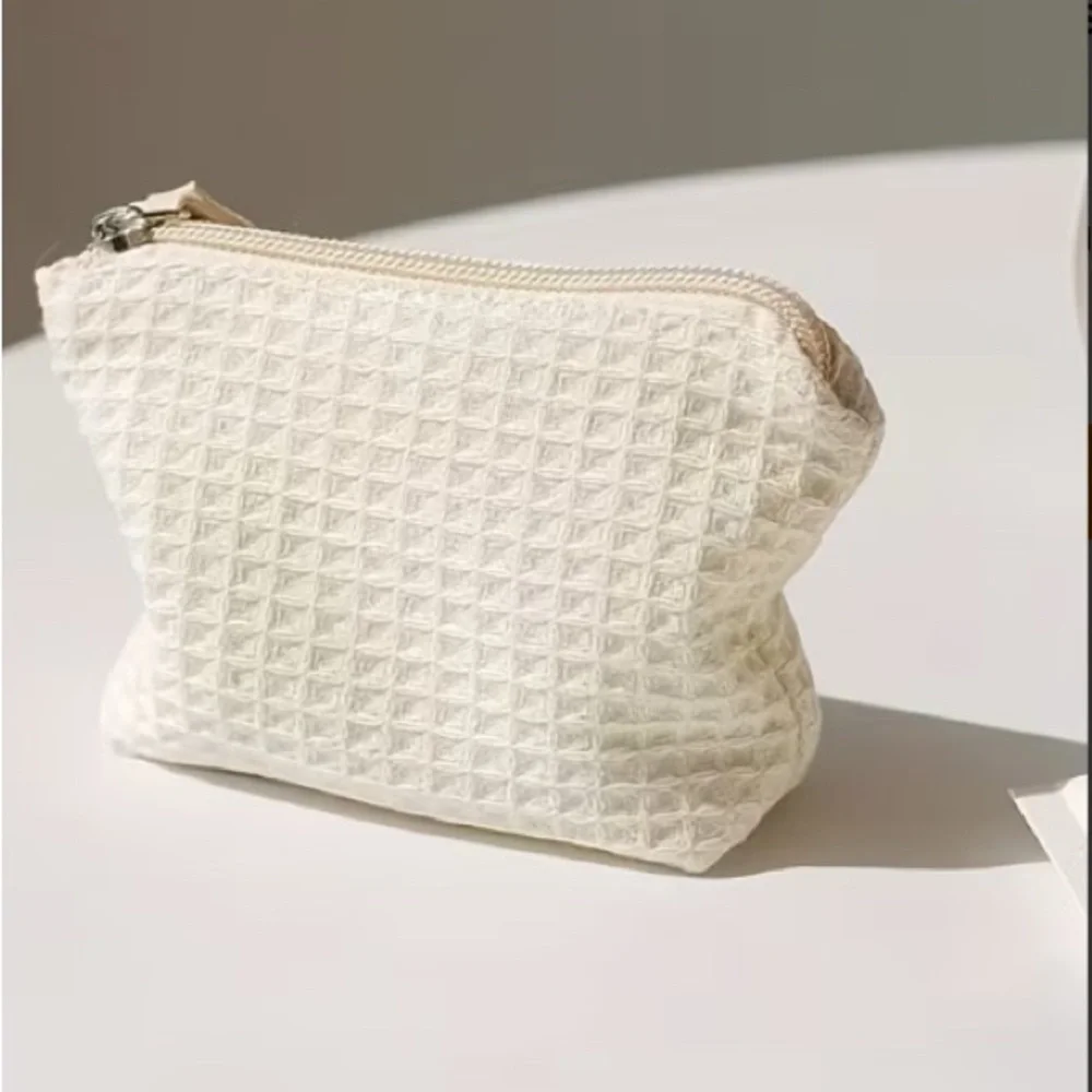 Waffle Textured Pouch Set - Green, Cream, and Brown